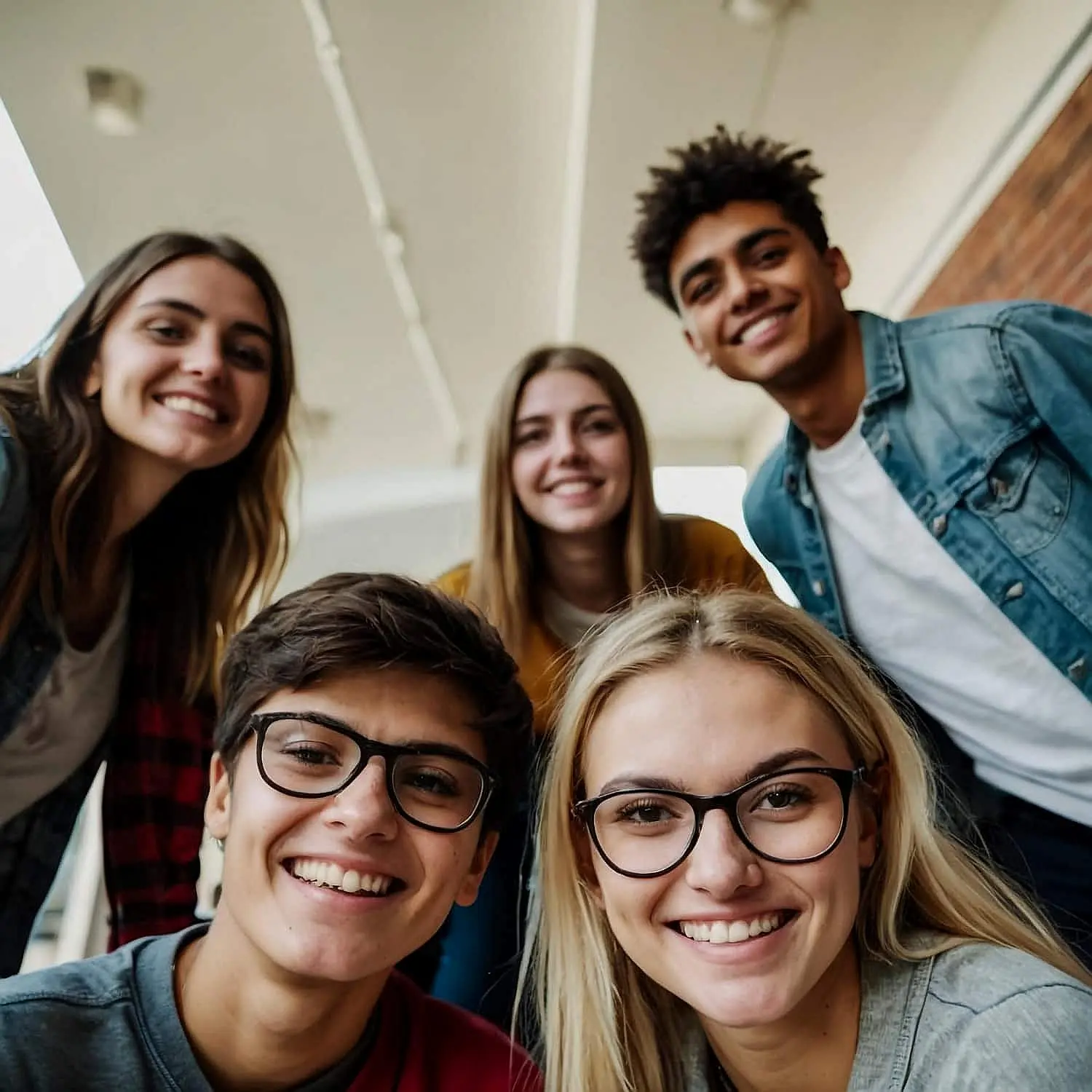 In Cape Coral FL, five young adults pose for a group photo indoors at Levine Orthodontics; two are in front—including one proudly displaying their braces—while three stand behind.