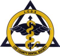 Lee County Dental Society Logo for Levine Orthodontics in Fort Myers, Cape Coral or Lehigh Acres, FL shows a winged caduceus in a yellow ring on black.